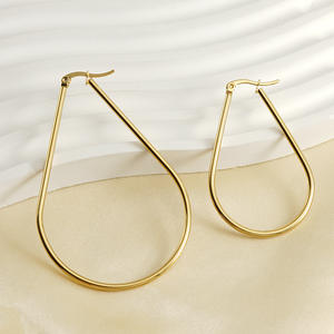 Pendientes de acero inoxidable de estilo Vintage Europeo Americano, aro ovalado grande plano de titanio, patrón geométrico, perlas, discotecas para mujeres - Product Image 4