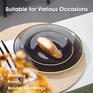 Assiettes de présentation jetables en plastique de 7,5 et 10,25 pouces, noires, bleues, vertes, transparentes, avec bord doré, design élégant texturé, pour mariage - Product Image 6