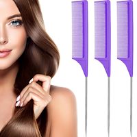 Peigne à queue de rat en acier à la mode avec dents fines pour démêler les cheveux bouclés et faire la raie - Outil de coiffure pour femmes