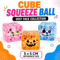 Balle anti-stress Halloween en gros, motif visage moche, translucide, remplie de perles, 5 cm, jouet fantaisie avec emballage présentoir