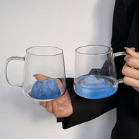 Taza de Vidrio 3D Estilo Japonés Hecha a Mano de 350 ml con Asa, Taza Reutilizable para Café, Té y Agua, Regalo Estético