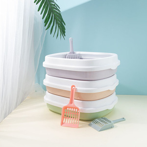 <b>Cat</b> <b>Litter</b> Box Rectangle PP Material Mixed Colors Semi Enclosed For Adult <b>Cat</b> Pet Supplies - Product Image 1