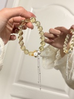 Pulsera de Cuentas de Citrino Limón Natural y Cuarzo Torre con Dije de Concha y Borla, Joyería Elegante, Regalo de la Suerte y la Riqueza FJYA