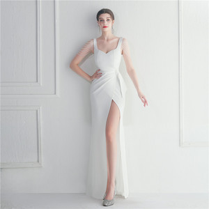 19935 em Estoque Craft Beaded Car Model Bridesmaid Performance Wedding Long Slit Evening Dress - Product Image 3