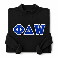 Sweat-shirt à col rond en chenille brodé sur mesure avec application de trois lettres grecques pour cadeau d'initiation universitaire ou de fraternité