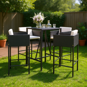 Conjunto de Bar de Jardín de Ratán Sintético para 4 Personas, Colección de Comedor para Exteriores, Estructura de Acero con Recubrimiento en Polvo, Diseño Elegante - Product Image 3