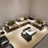 Sofá Modular de Cuero de Lujo para Sala de Estar con Mesas Auxiliares