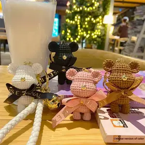 Интернет-знаменитая пряжа из смолы галстук-бабочка медведь и кролик брелок в мультяшном стиле пара Подарочный кулон для ключей оптом - Product Image 2