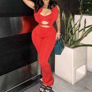 Conjunto de 2 Piezas para Mujer, Top Sexy Casual con Aberturas y Tirantes, Pantalones Largos, Moda - Product Image 2