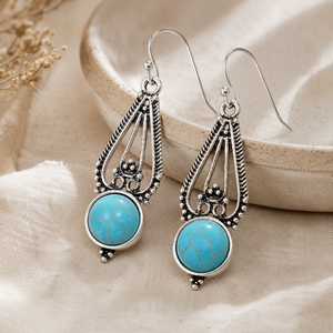 Orecchini Vintage a Goccia con Motivi Floreali Blu-Verde, Gioielli Eleganti da Donna - Product Image 3
