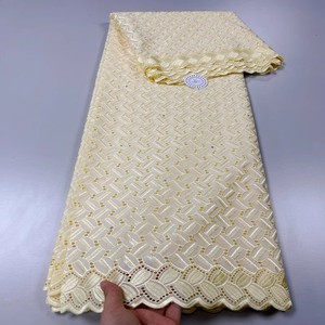 Bordado de algodón de color sólido de comercio exterior transfronterizo tela africana de encaje seco de alta calidad Tissu Africain en PUR Coton - Product Image 4