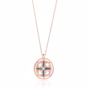 Forme ronde Croix Conception Turquoise Zircon Pierre Charme Collier Pendentif Turc En Gros Fabriqué À La Main 925 Bijoux En Argent Sterling - Product Image 2