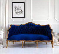 Canapé français classique doré doré avec rembourrage en velours bleu chaises de canapé simples fauteuil de canapé en tissu provincial français en bois massif