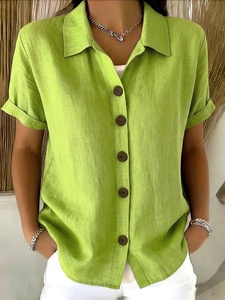 <span class=keywords><strong>Camicia</strong></span> da <span class=keywords><strong>Donna</strong></span> Casual Comoda in Cotone e <span class=keywords><strong>Lino</strong></span> Lavabile a Maniche Corte con Bottoni - Product Image 6