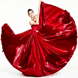 Jupe longue de danse pour femmes, <span class=keywords><strong>Tango</strong></span>, <span class=keywords><strong>Flamenco</strong></span>, Jazz, en satin brillant à grand ourlet, pour la danse moderne - Product Image 2