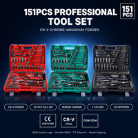 Jeu de clés à cliquet en acier CrV 151 pièces, douilles métriques et SAE, cliquet à dégagement rapide, coffret d'outils, réparation automobile et moto