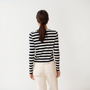 OEM ODM Phụ Nữ Giản Dị Của Dài Tay Áo 100% Len Cardigan Crew Cổ Cầu Vồng Nút Áo Len Sọc Thiết Kế Cho Mùa Thu - Product Image 6