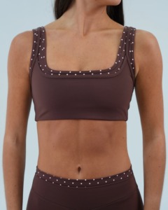 Women's Double <b>Layer</b> Patchwork Antimicrobial Compression Support Sports Bra With Polka Dot Trim Stretch Fitness <b>Top</b> - Product Image 1