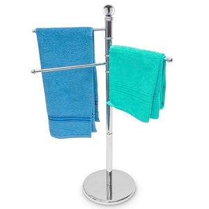 Porte-serviettes de salle de bain autoportant en chrome 29x33x90 cm, 3 barres, support rotatif sur pied - Product Image 2