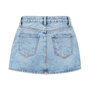 Jupe en jean à ourlet droit pour femme, mini-jupe taille mi-haute avec short intégré, style à ourlet nettoyeur, facile à enfiler - Product Image 4