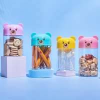 Bocaux en plastique de qualité alimentaire avec couvercle en forme d'ours mignon pour compléments alimentaires pour bébés, haricots à faire fondre et emballages de collations 560ML 8OZ
