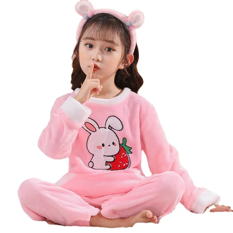 Nieuwe Groothandel Custom Flanel Winter Warm Kinderen Pyjama Slapen Warm Kids Pyjama Lounge Thuis Pak Voor Moeder Baby Meisje jongen Gift
