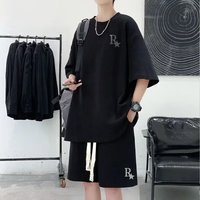 Ensemble deux pièces sport décontracté pour homme, grande taille, imprimé tendance, manches courtes, short gaufré, vente en gros