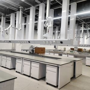 Banco da Laboratorio Moderno in Metallo con Armadietti Rimovibili, Superficie in Resina Epossidica Antigraffio e Resistente, Arredamento per Laboratorio - Product Image 3