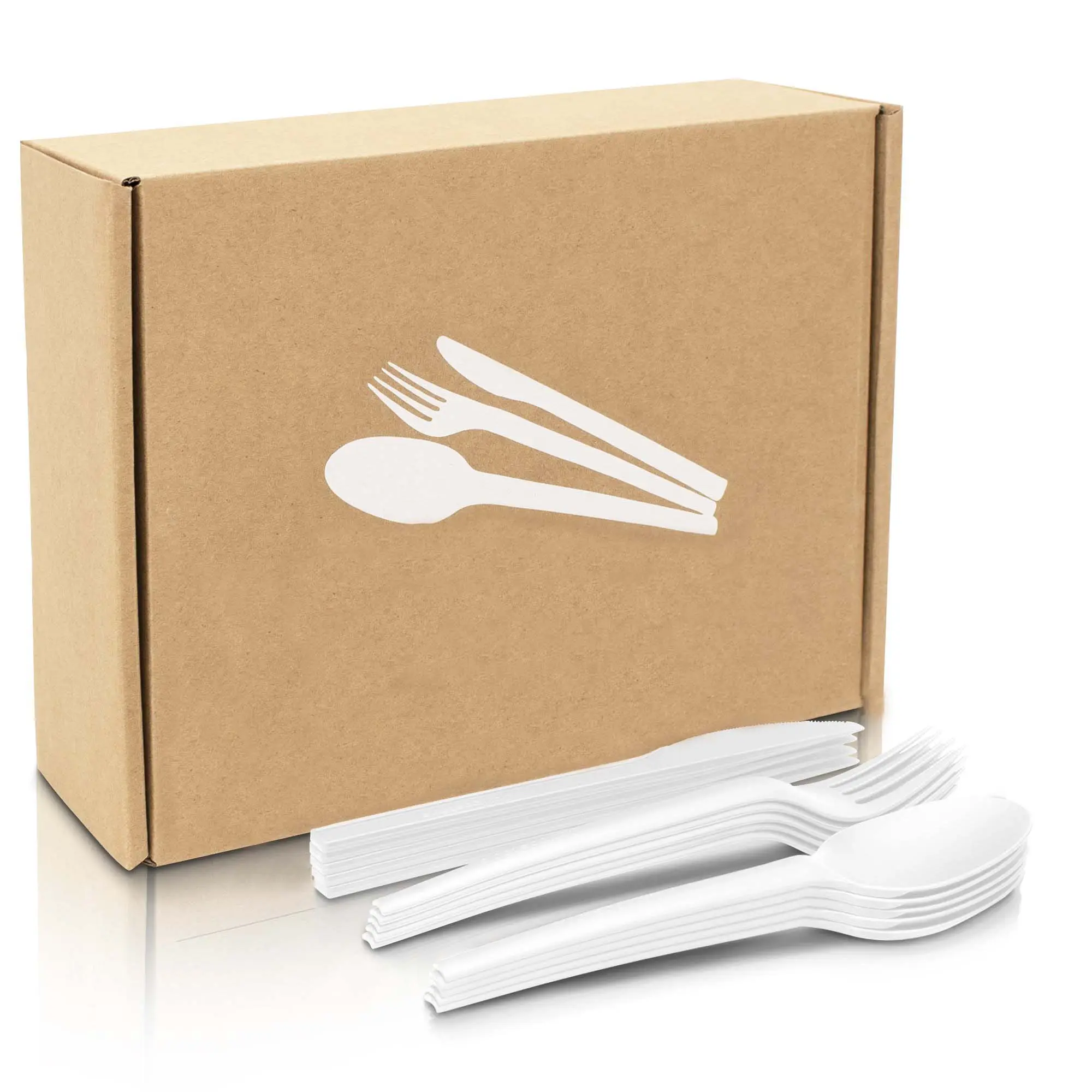 البلاستيك شحن 6.75 بوصة سلسلة CPLA مجموعة أدوات المائدة سكين شوكة ملعقة تركيبة خالية في للطي لون مربع