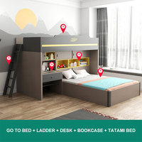 Skandinavisches Multifunktionales Schlafzimmer Hoch- und Niedrigbett für Mutter und Kind, Doppelstockbett mit Treppe und Schrank für Kinder