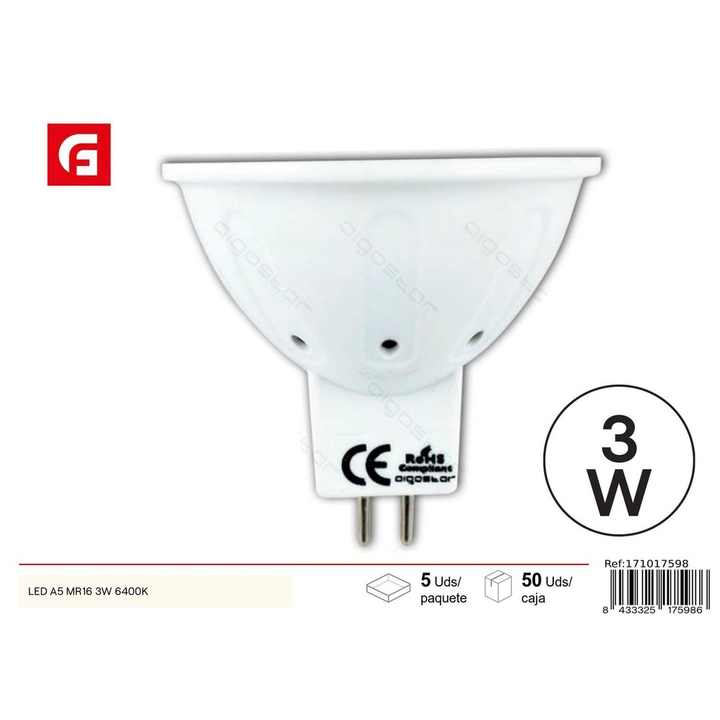 A5 MR16 3W 6400K LED bulb for efficient lighting