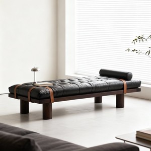 Contemporary Tufted <b>Leather</b> Bench Solid Wood Shoe Changing <b>Stool</b> Living Room Furniture - Product Image 2