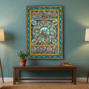 Pintura Mural Tradicional India Pattachitra, Arte Folclórico Étnico Hecho a Mano, Decoración Mitológica de Algodón para Sala de Estar o Templo - Product Image 2