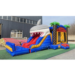 Precio al por mayor, casa de rebote de tiburón inflable, castillo hinchable combinado con tobogán y piscina - Product Image 2