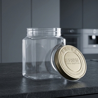 Vente en gros de pots carrés en PET transparents personnalisés avec couvercle en aluminium et bouchon en plastique, pot à bonbons, pot en PET en vrac, conteneur en plastique pour présentation