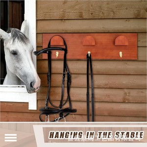 Wooden Saddle Rack <b>Wall</b> Mounted With <b>Hooks</b> For Reins And Hats Multifunctional Storage Organizer Rectangle Shape - Product Image 4