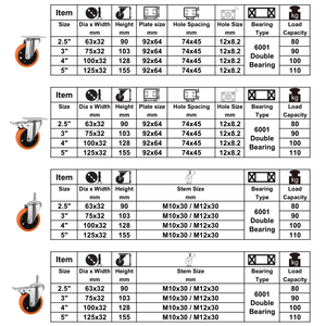 CMCL Mittelschweres Lenkrollenrad aus Polyurethan, Schwenkbar, Feststellbar, 3-4 Zoll, Outdoor, Orange, Maschinenbau, Industrierollen, Hersteller - Product Image 3