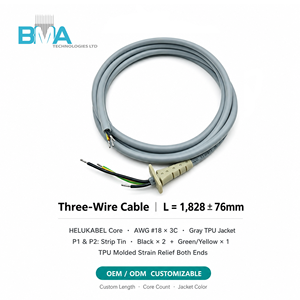 灰色 TPU 3 线 18AWG 电缆线束 1.828M，带 SR 应力消除模压件，用于自动化设备电源接线 - Product Image 1