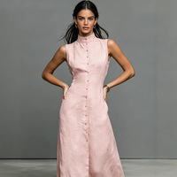 Nouvelle Robe Longue Maxi Élégante et Minimaliste pour Femme 2026, Col Montant, Boutonnage Simple, Sans Manches, Idéale pour Tenue Quotidienne ou Formelle