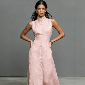 Cross-border for 2026 New <strong>Women</strong> Minimalist Style Polyester Splicing <strong>Summer</strong> Single-breasted Sleeveless <strong>Long</strong> <strong>Dress</strong> - Product Image 3
