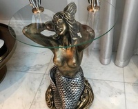 Pied de table basse en bronze BringFine avec sculpture de sirène, technique de moulage, plateau en verre de 5 mm personnalisable