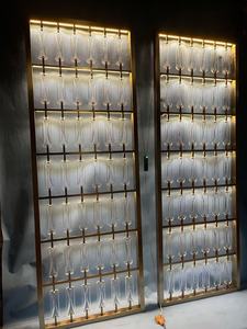 <span class=keywords><strong>Paravent</strong></span> moderne de luxe en acier inoxydable doré et verre cristal avec éclairage LED pour hall d'hôtel, salon, séparateur décoratif - Product Image 4