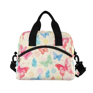 Sac à déjeuner papillon aquarelle rêveuse 10L, sac isotherme avec bandoulière, imprimé floral pastel, style tendance - Product Image 1