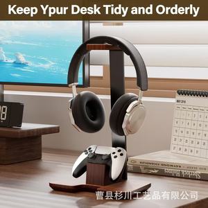 Wooden Headphone Stand With <b>Controller</b> Holder Desktop <b>Gaming</b> Accessory Multipurpose Storage Rack - Product Image 3