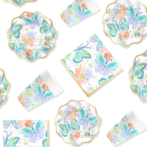 ชุดจานชามกระดาษลายดอกไม้ผีเสื้อ DAMAI ดีไซน์ใหม่สำหรับงานเลี้ยงเด็กผู้หญิง ประกอบด้วยจาน ถ้วย กระดาษเช็ดปาก สำหรับงานเลี้ยงน้ำชา 8 ท่าน - Product Image 3