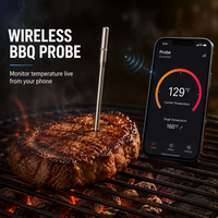 Termometer BBQ Nirkabel Pintar Kontrol Suhu Presisi 0.5C LCD Baja Tahan Karat Food Grade IP68 OEM ODM Kontrol Aplikasi Pintar
