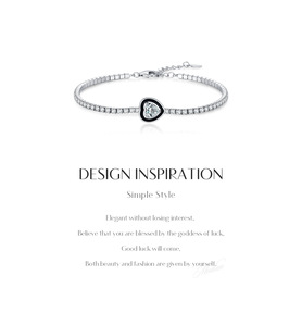 High End Elegant Bezel Set Heart Zircon 925 Sterling <b>Silver</b> <b>Adjustable</b> Trendy Stackable <b>Bracelet</b> For Modern Luxury Fashion Ladie - Product Image 6