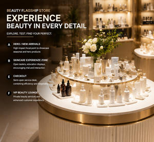 Diseño de Tienda Emblemática de Belleza de Lujo |   Espacio Comercial Modular Personalizado en Dorado Champán, Mármol y Madera, Diseño de Tienda de Cosméticos de Alta Gama - Product Image 5