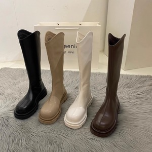 Bottes longues pour femme Printemps 2026, extensibles, coupe ajustée, talon épais, bout carré, mi-mollet, hauteur genou, style équestre - Product Image 1