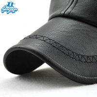 Gorra de Béisbol de Cuero Sintético para Hombre, Gorro Cálido de Alta Calidad con Logotipo para Invierno de Mediana Edad, a Prueba de Frío, Novedad de Otoño